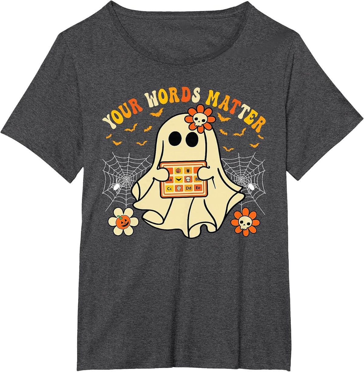 Your Words Matter SLP Ghost Halloween Speech Therapy T-Shirt - Dark Heather Grey