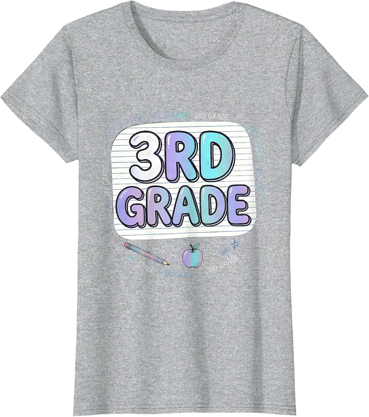 Women's 3rd Grade Typography Team Third Grade Teacher Back to School T-Shirt - Heather Grey