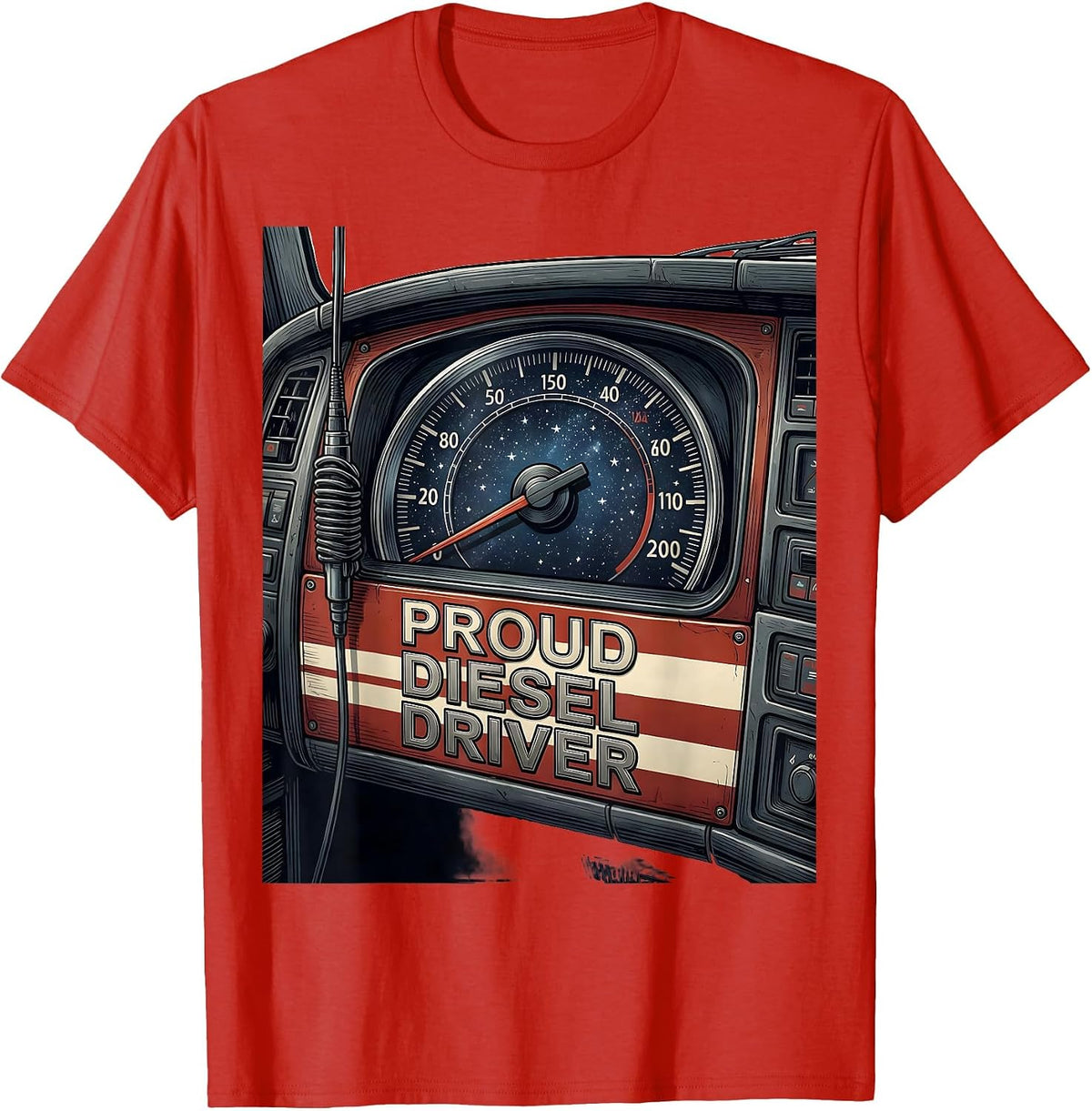 Men's Proud Diesel Driver Patriotic Trucker Semi Truck Driver Gift T-Shirt - Red