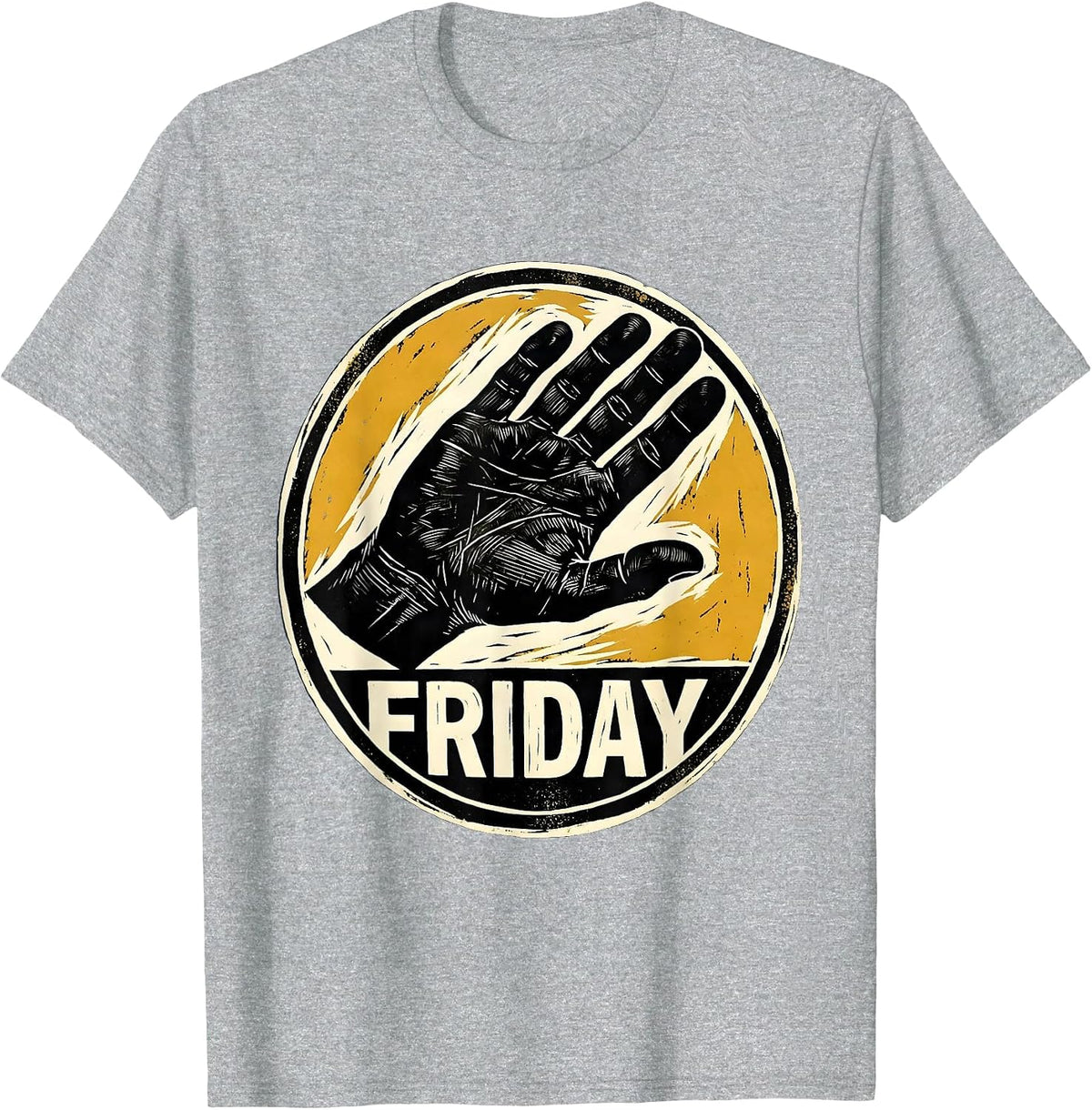 Men's Friday Linocut ASL Sign Language Teacher Humor Gift T-Shirt - Heather Grey