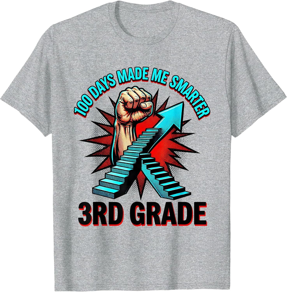 Men's 100 Days Made Me Smarter 3rd Grade Pop Art Teacher Gift T-Shirt - Heather Grey