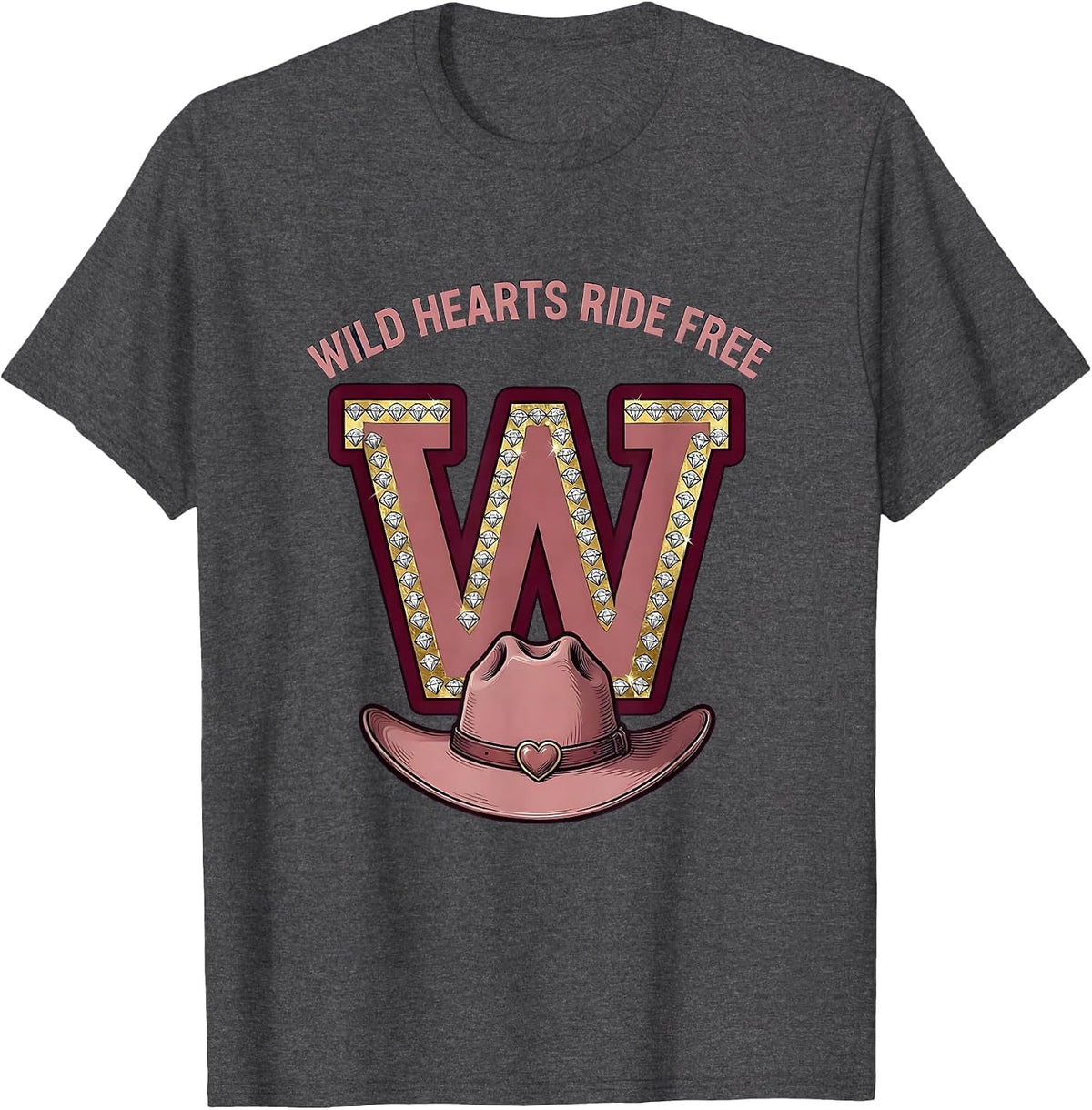 Men's Wild Hearts Ride Free Cowgirl Design T-Shirt - Dark Heather Grey