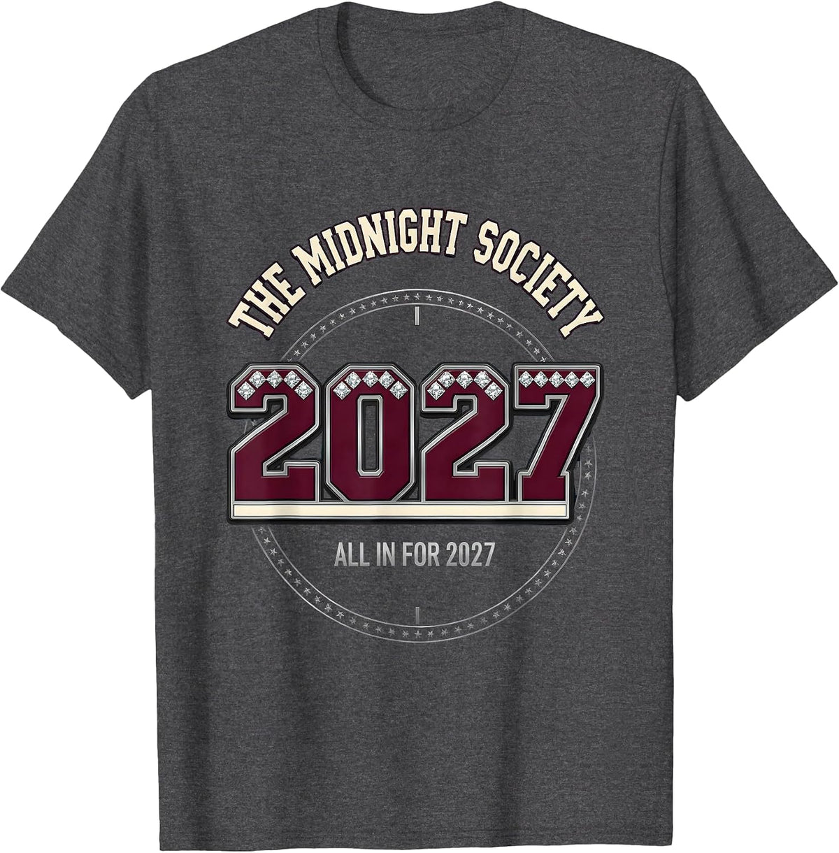 The Midnight Society All In For 2027 Sparkle Varsity Family T-Shirt - Dark Heather Grey