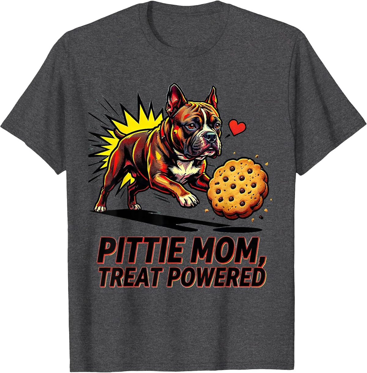 Men's Pittie Mom Treat Powered Funny Pitbull Dog Lover Humor T-Shirt - Dark Heather Grey