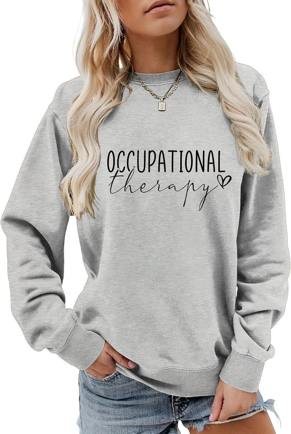 Occupational Therapy Sweatshirt Heart Graphic Sweatshirt For Occupational Therapist Women Long Sleeve OT Shirt - Grey