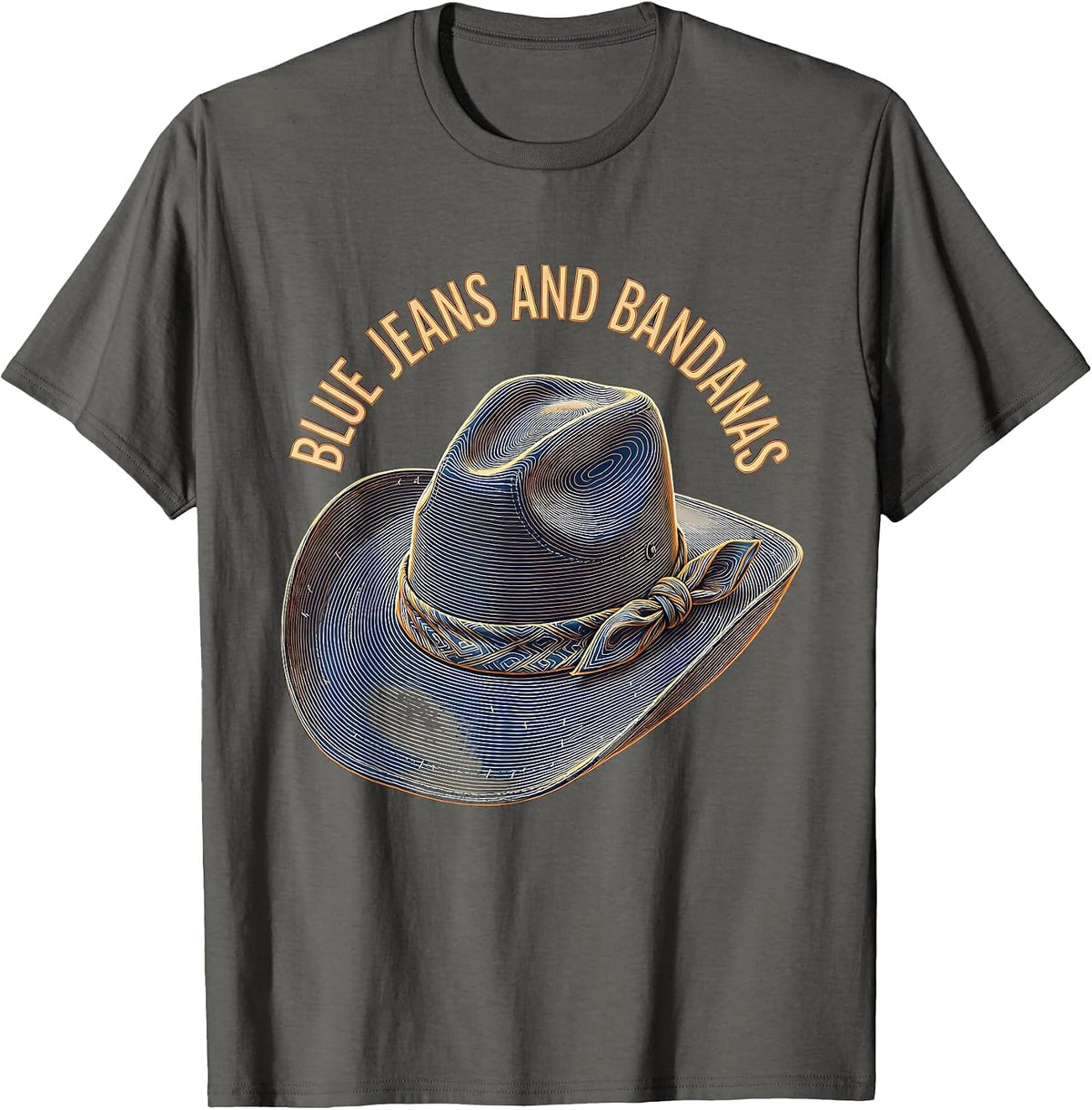 Men's Blue Jeans and Bandanas Denim Cowgirl Design T-Shirt - Asphalt Grey
