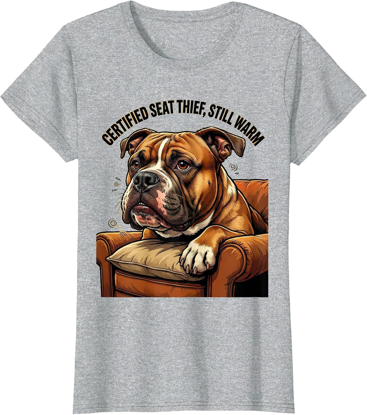 Certified Seat Thief, Still Warm Funny Pitbull Dog Lover T-Shirt - Heather Grey