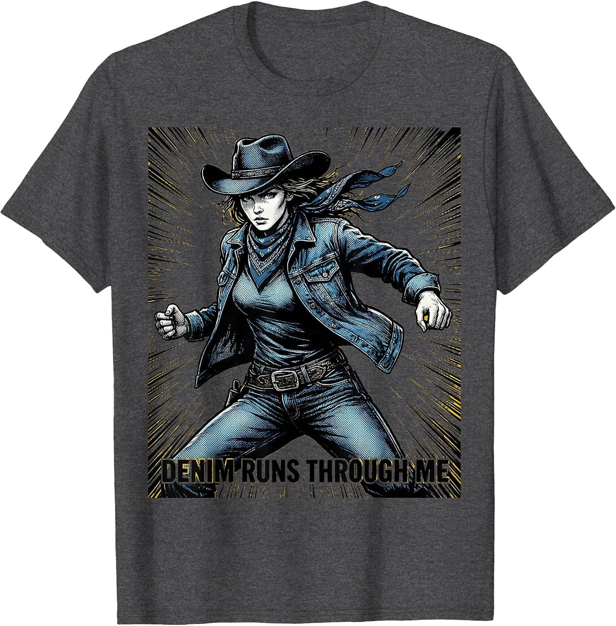 Men's Denim Runs Through Me Western Girls Design T-Shirt - Dark Heather Grey