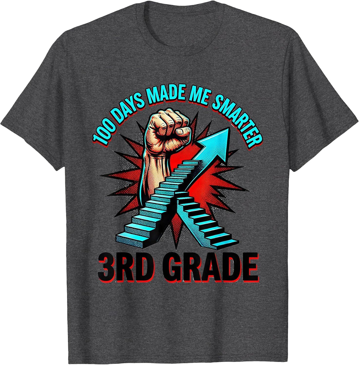 Men's 100 Days Made Me Smarter 3rd Grade Pop Art Teacher Gift T-Shirt - Dark Heather Grey