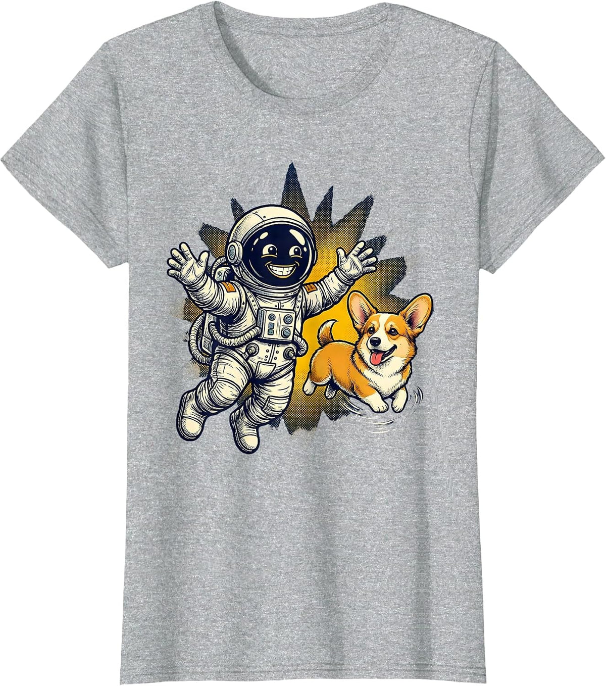 Women's Astronaut Space Corgi Floating Galaxy Dog T-Shirt - Heather Grey