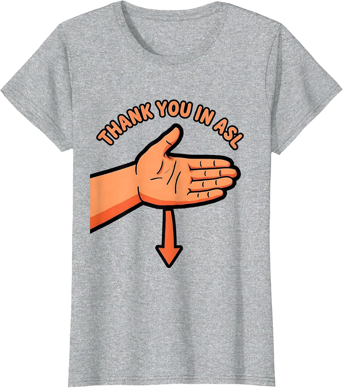 Thank You in ASL Cartoon Sign Language Teacher Deaf T-Shirt - Heather Grey