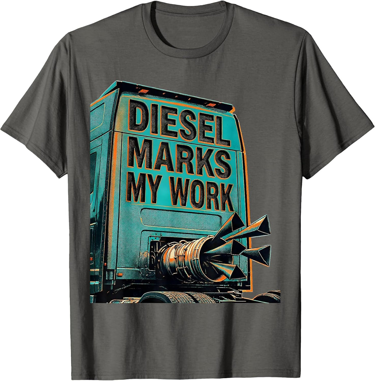 Men's Diesel Marks My Work Risograph Diesel Mechanic Trucker Humor T-Shirt - Asphalt Grey