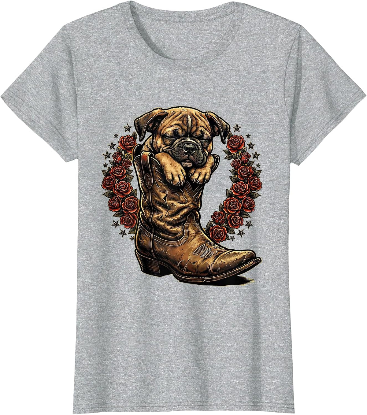 Women's Pitbull Puppy Sleeping in Oversized Boot T-Shirt - Heather Grey