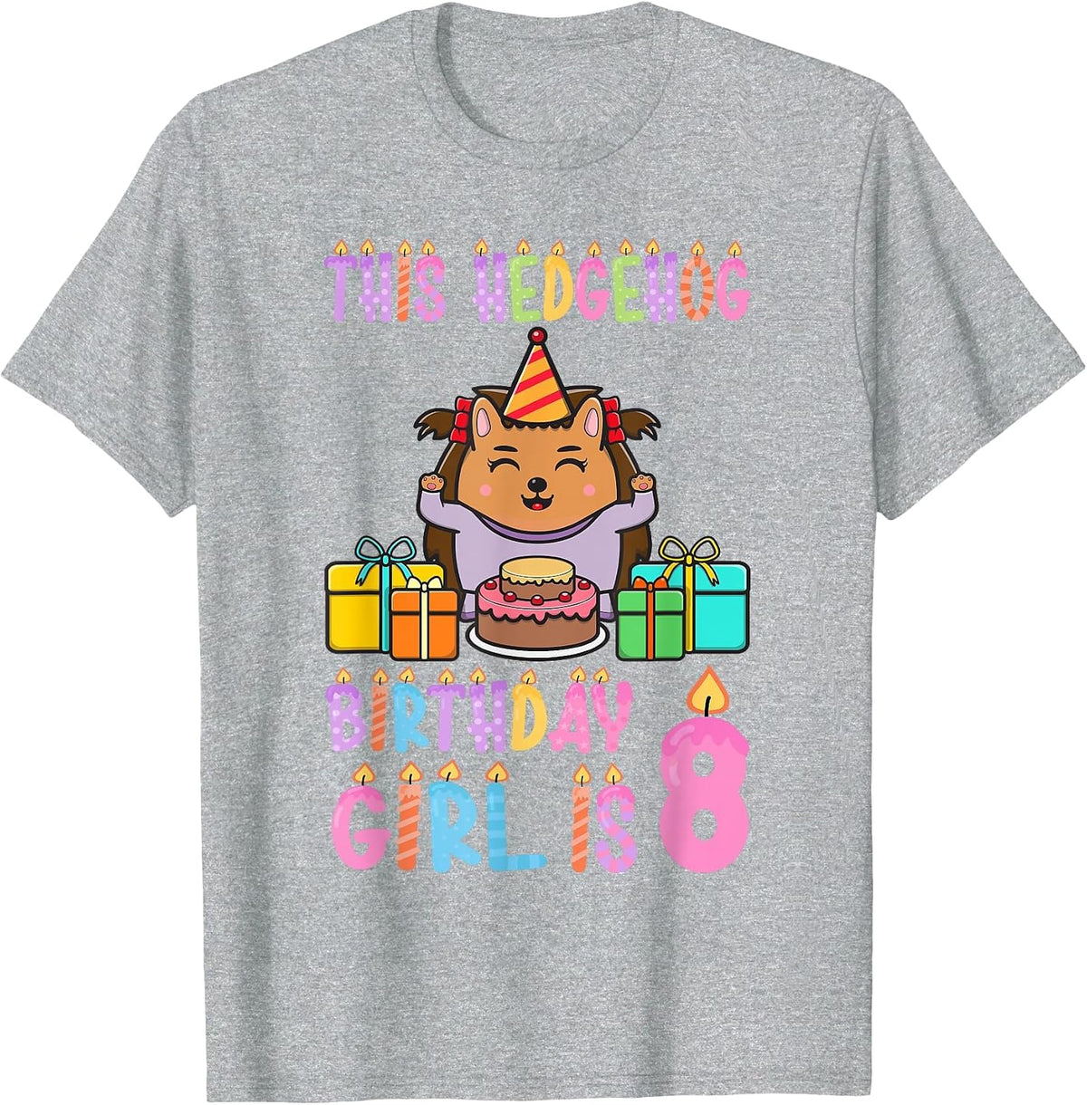 This Hedgehog Birthday Girl is 8 Birthday T-Shirt - Heather Grey