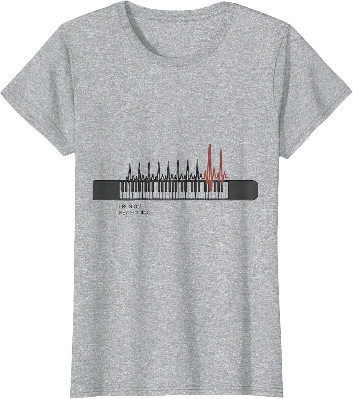 I Run On Key Spacing Minimalist Pianist EKG Pulse Line Humor T-Shirt - Heather Grey