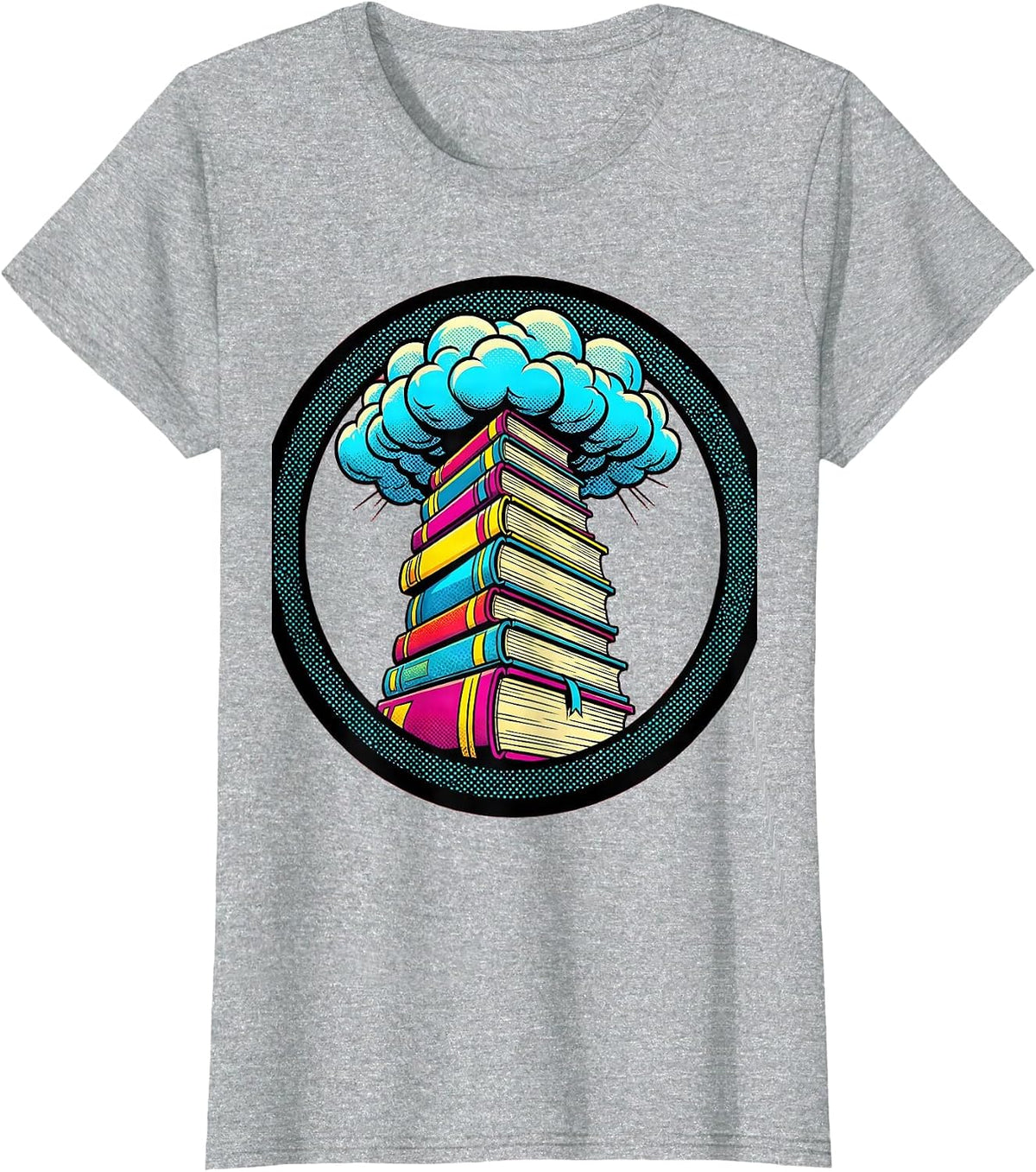 Neon Teacher Glowing Textbooks to the Clouds T-Shirt - Heather Grey