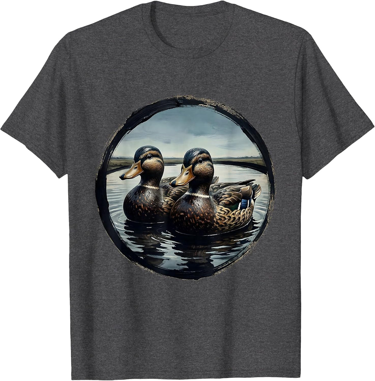 Men's Duck Decoys Floating on Still Water Hunting T-Shirt - Dark Heather Grey