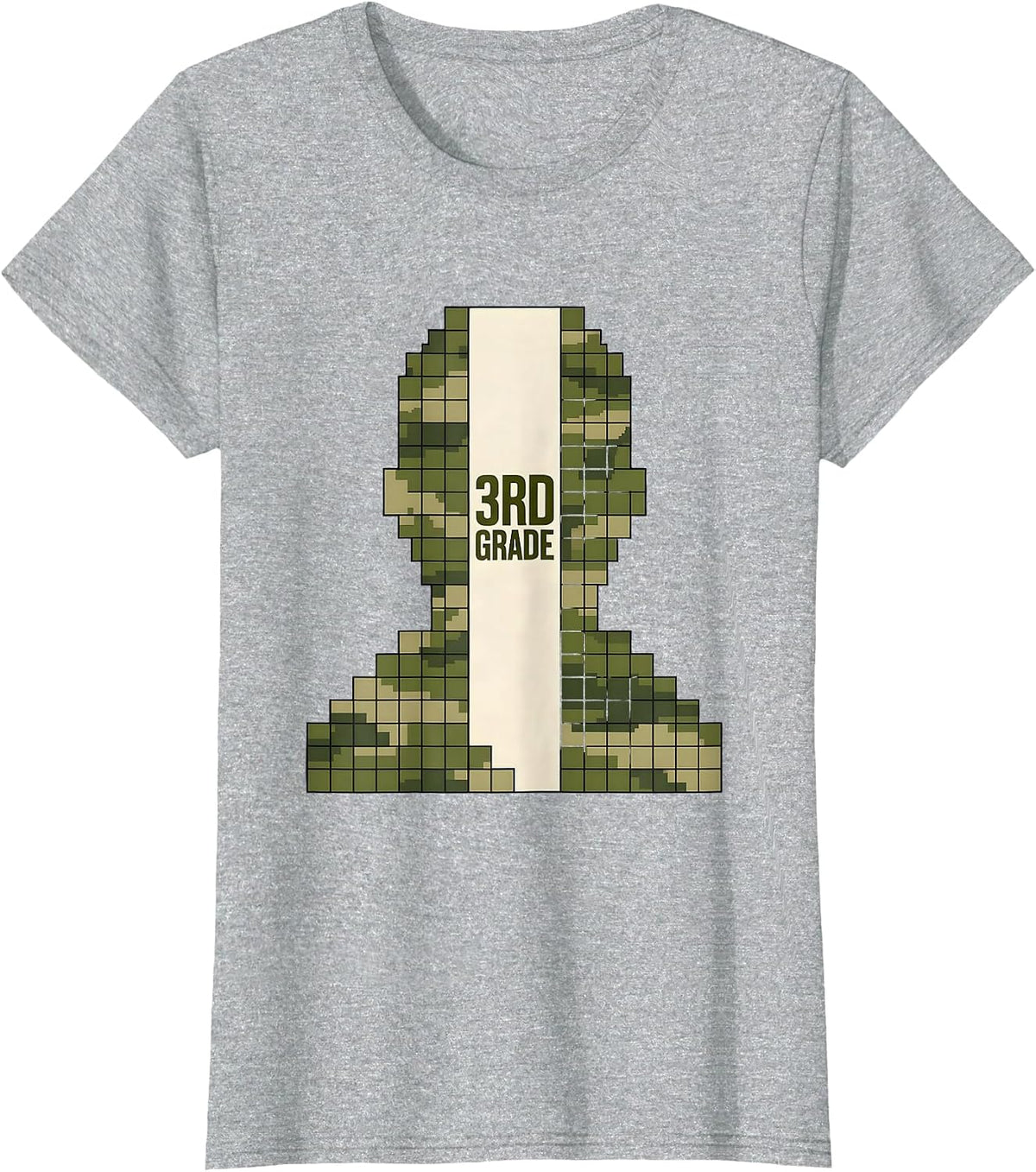 3rd Grade Pixel Art Camo Back To School Boys Teachers T-Shirt - Heather Grey