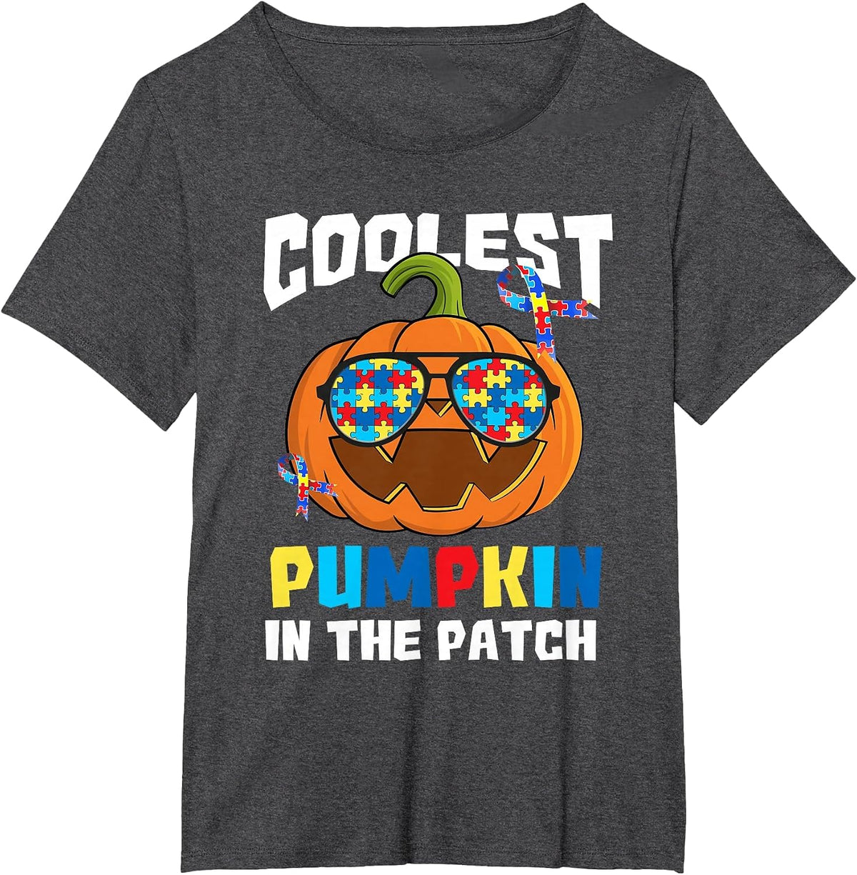 Coolest Pumpkin in The Patch Autism Awareness T-Shirt - Dark Heather Grey