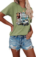 Country Music Shirts Women Just A Small Town Girl T-Shirts Vintage Letter Truck Graphic Tees Casual Short Sleeve Top - Olive