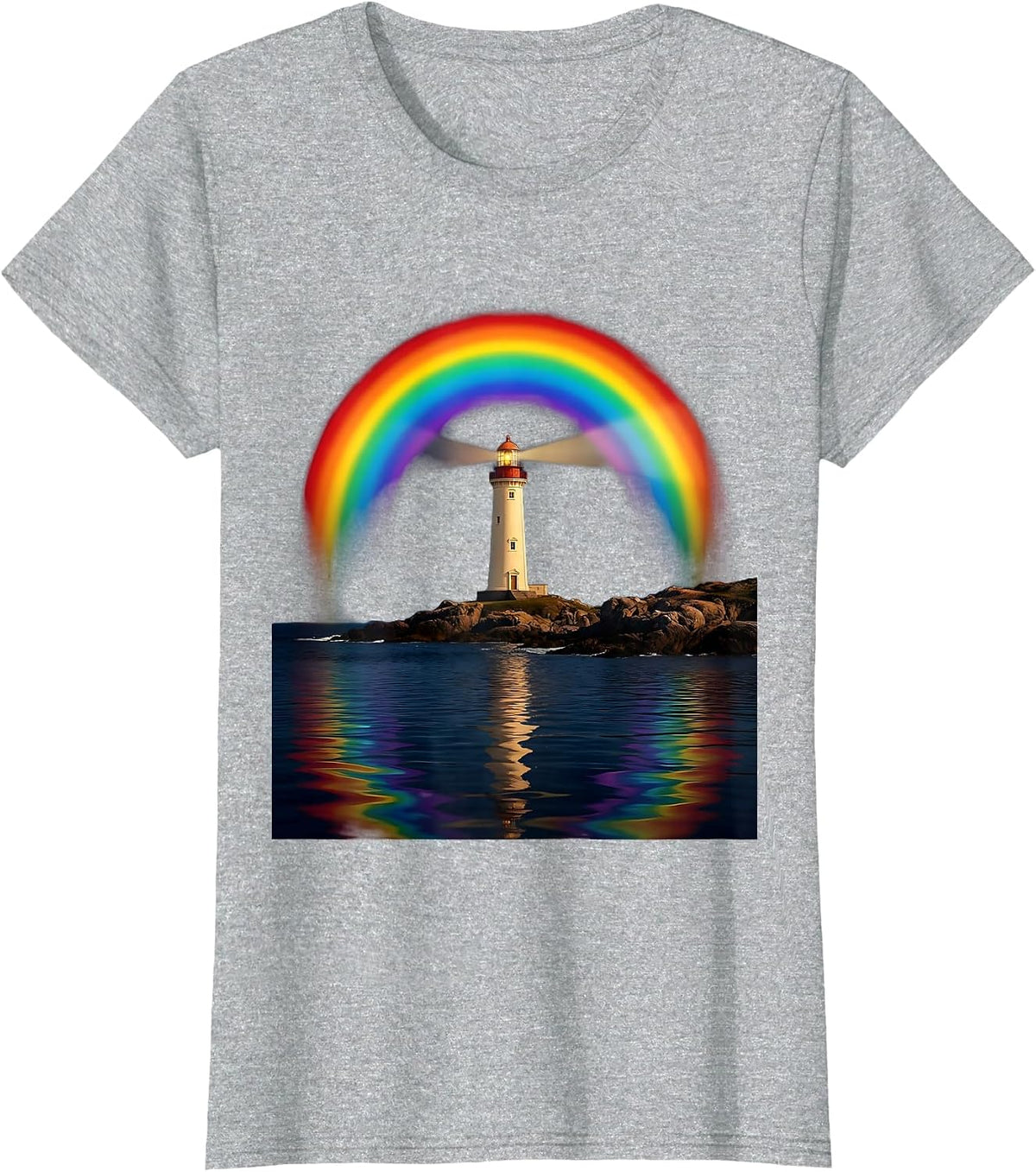 Autism Lighthouse Rainbow Beacon Dark Water Design T-Shirt - Heather Grey