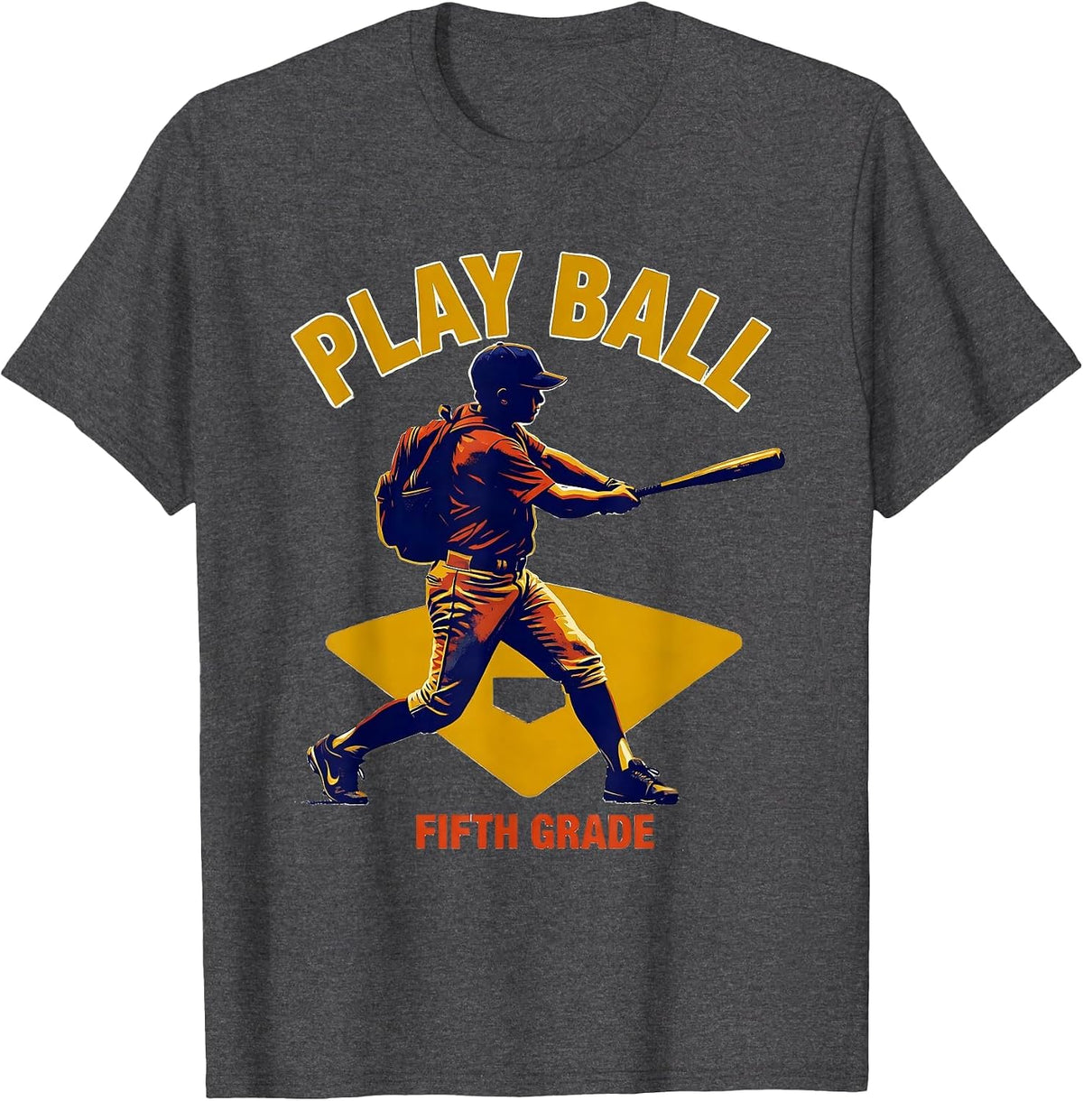 Play Ball Fifth Grade Screenprint Back To School Baseball T-Shirt - Dark Heather Grey