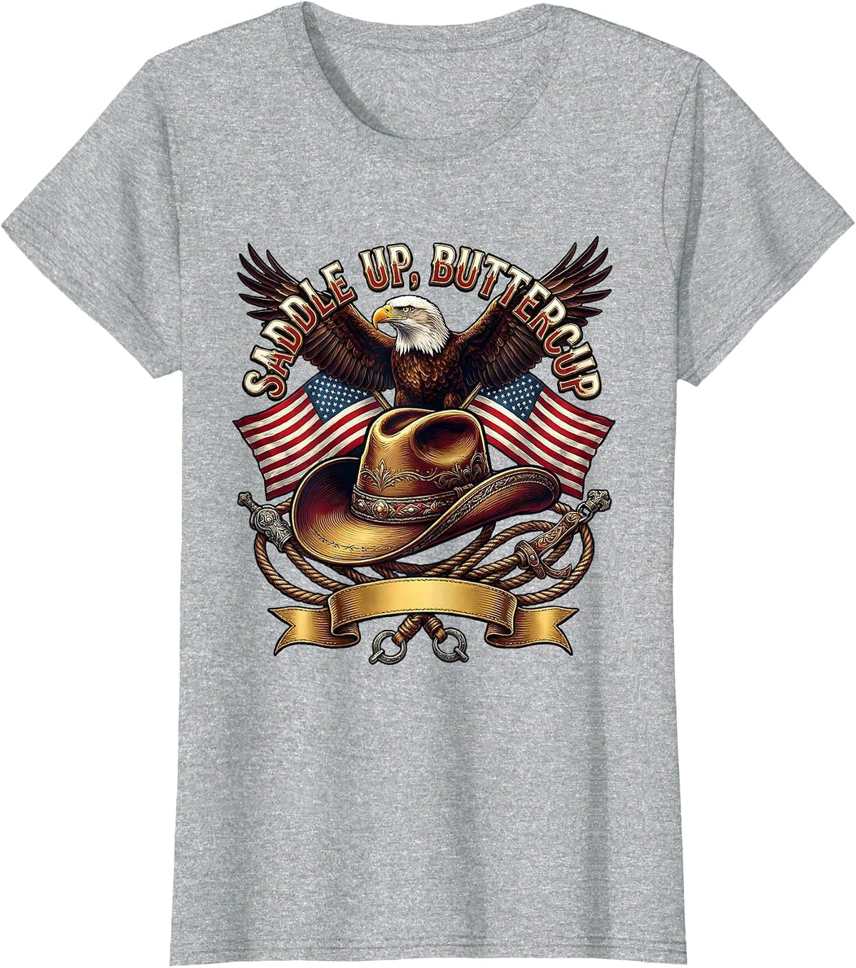 Saddle Up Buttercup Cowgirl Western Design T-Shirt - Heather Grey