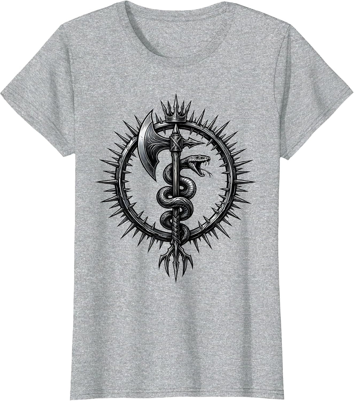 Women's Serpent and Battle Axe Metal Graphic Tee T-Shirt - Heather Grey