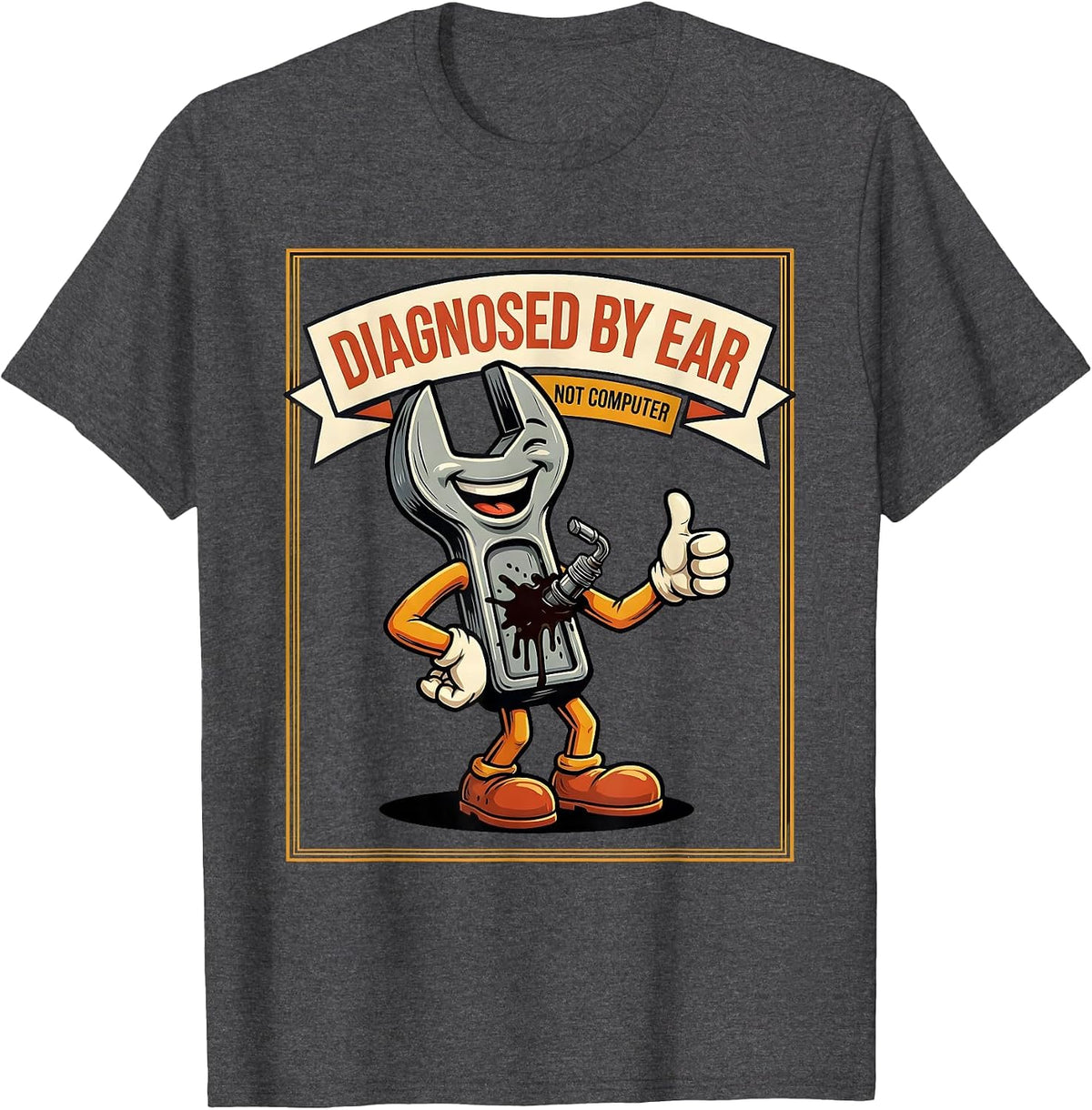 Diagnosed By Ear, Not Computer Funny Trucker Diesel Mechanic T-Shirt - Dark Heather Grey