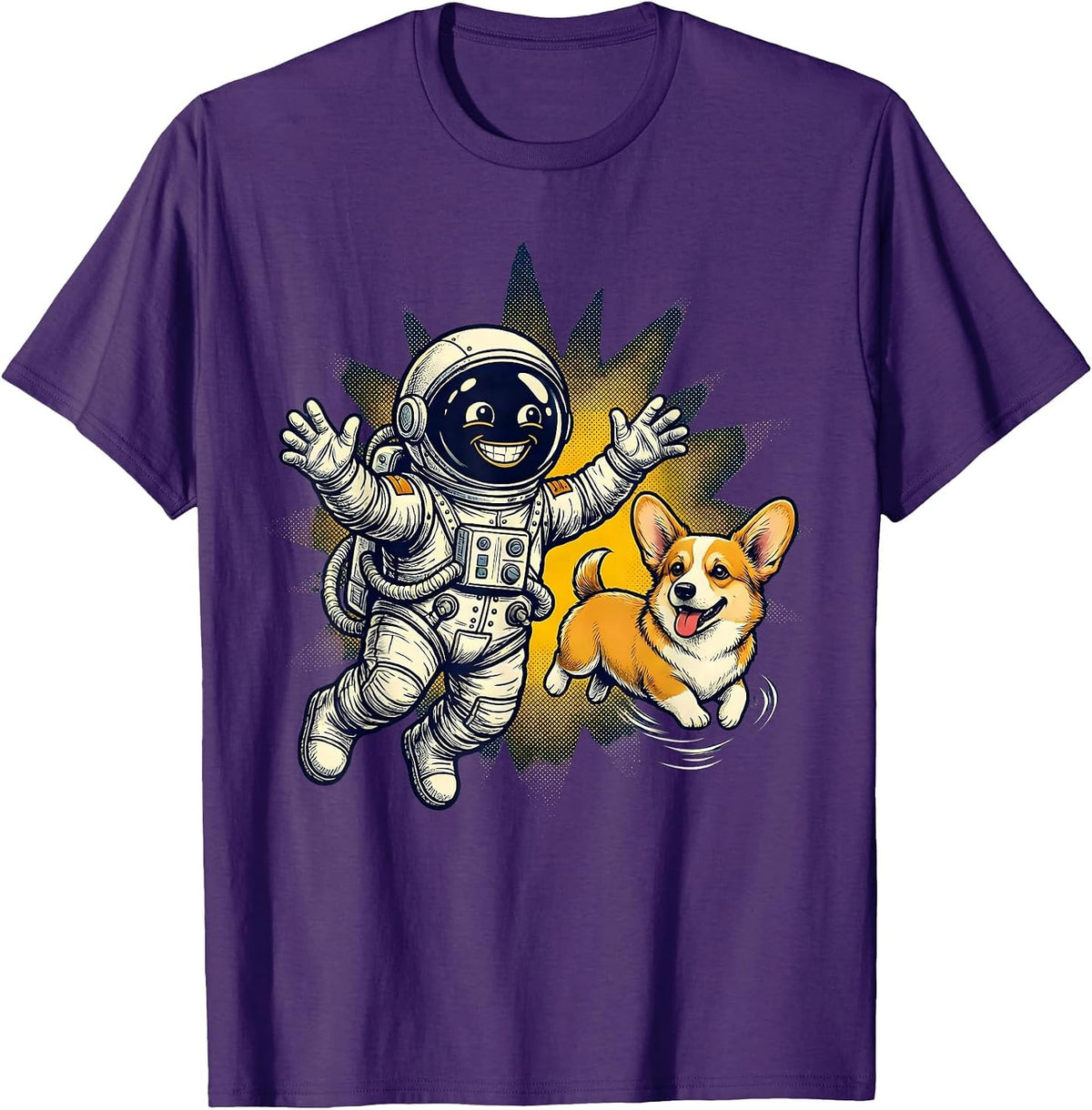 Men's Astronaut Space Corgi Floating Galaxy Dog T-Shirt - Purple
