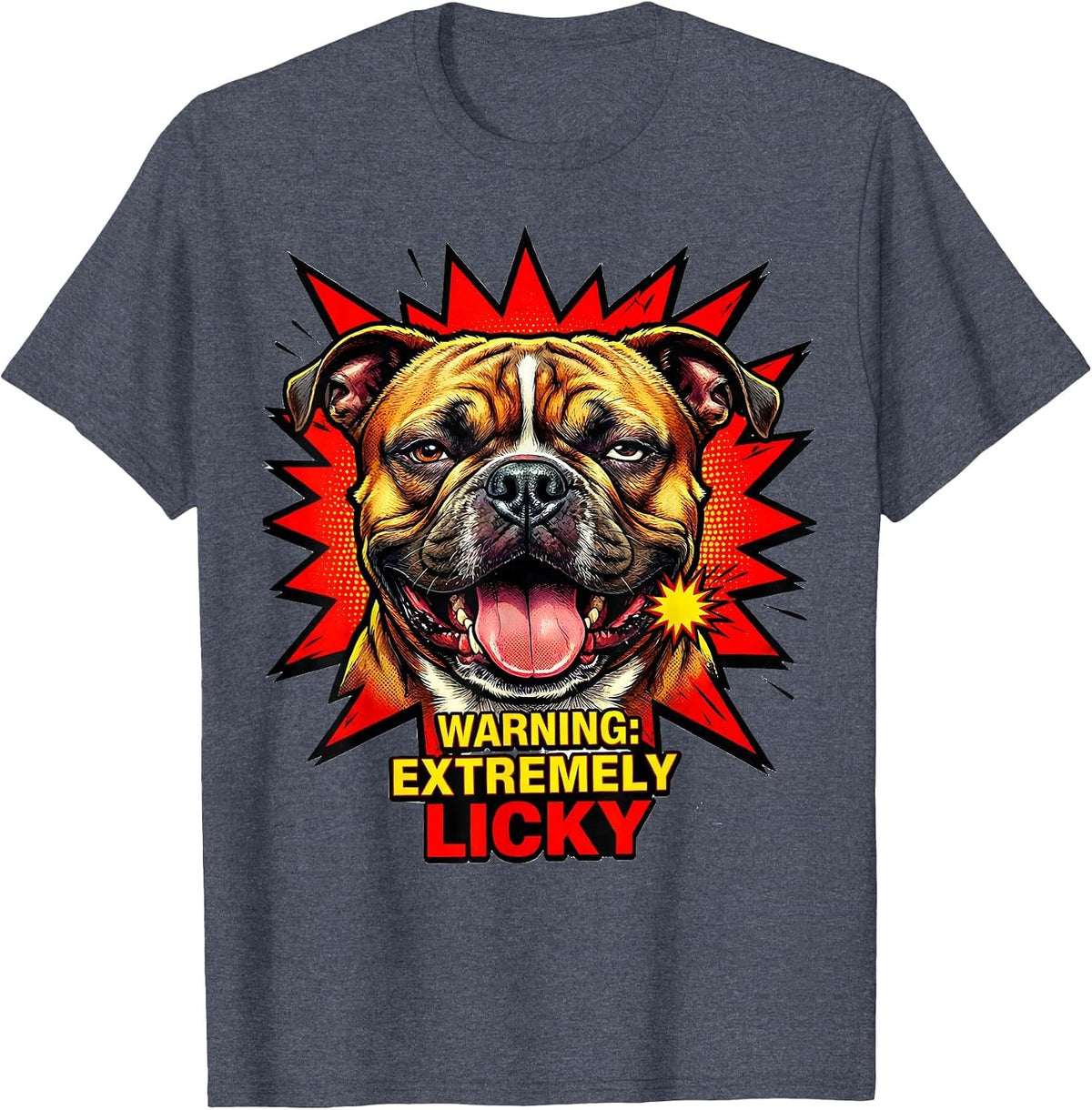 Warning Extremely Licky Funny Pitbull Mom Dog Lover Humor T-Shirt - Heather Blue
