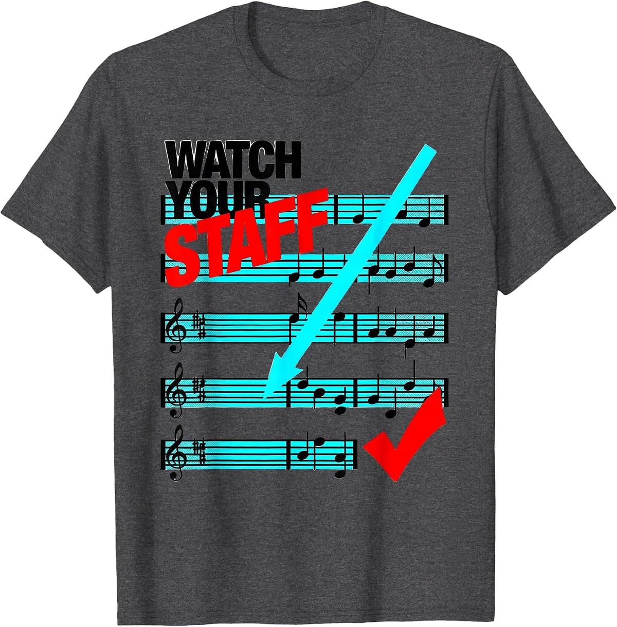 Men's Watch Your Staff New Wave Funny Music Teacher Gift T-Shirt - Dark Heather Grey