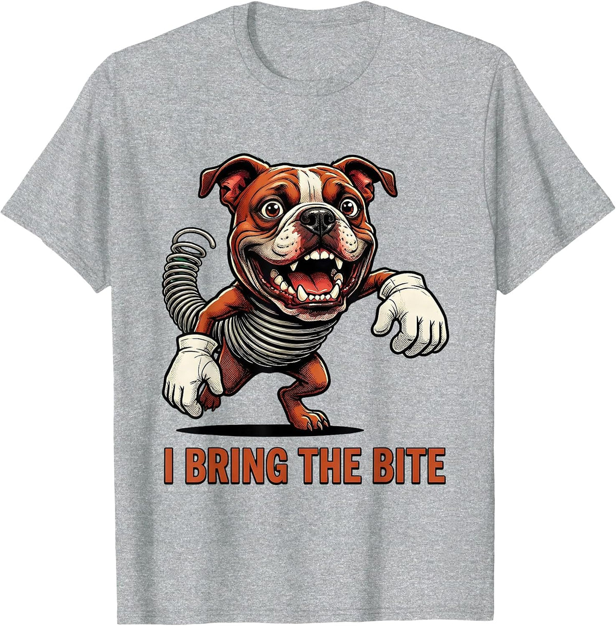 Men's I Bring The Bite Retro Cartoon Pitbull Funny Dog Owner Meme T-Shirt - Heather Grey