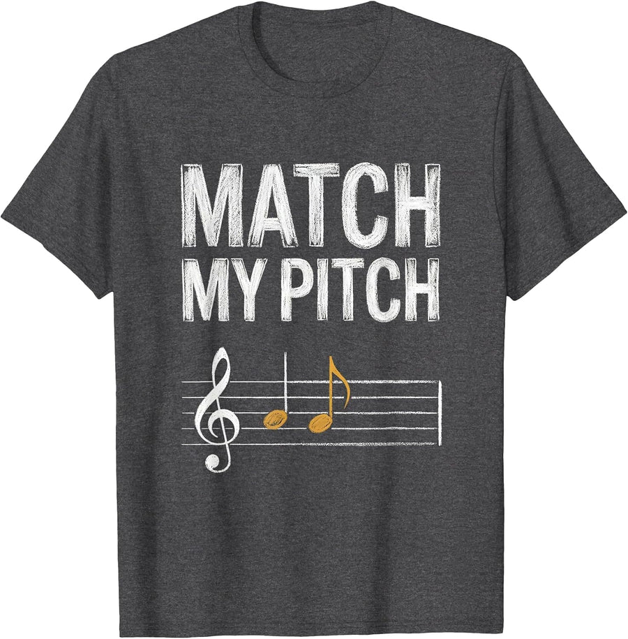 Men's Match My Pitch Funny Music Lover Gift Musician Humor T-Shirt - Dark Heather Grey