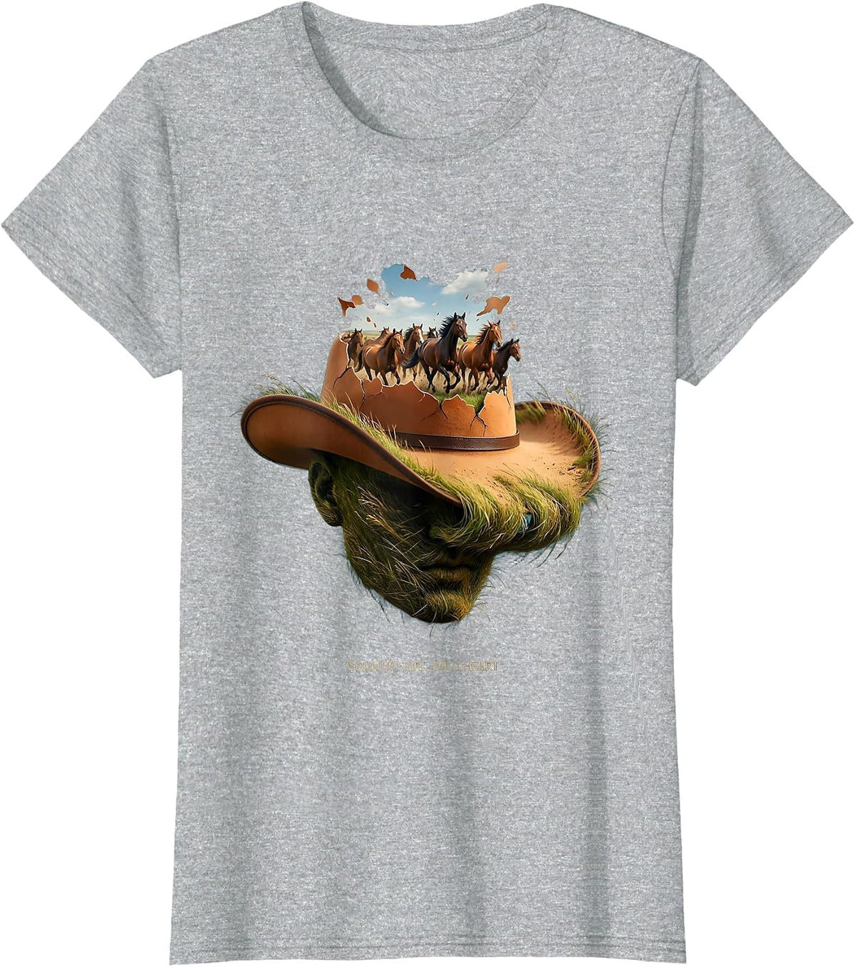 Country Girl Wild Heart Cowgirl Design T-Shirt - Heather Grey