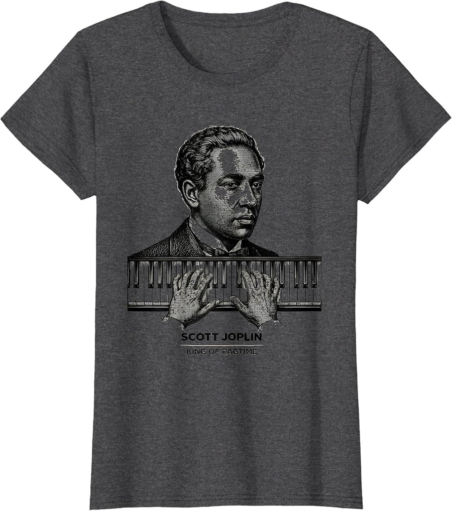 Women's Scott Joplin — King of Ragtime Vintage Music History Tribute T-Shirt - Dark Heather Grey