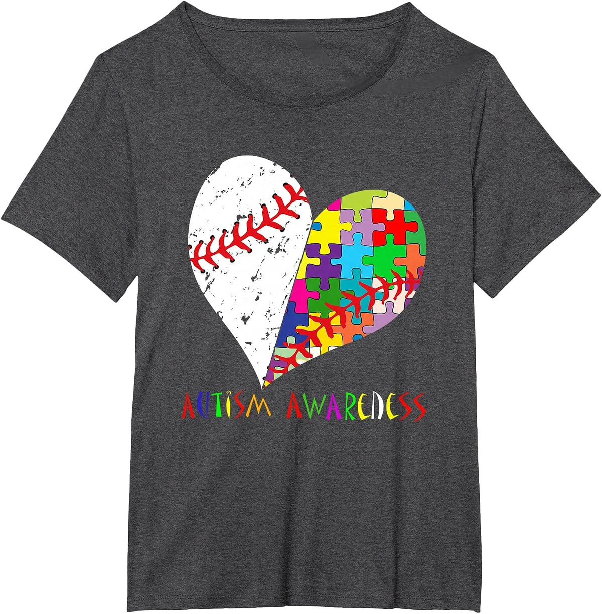 Baseball Heart Autism Awareness T-Shirt - Dark Heather Grey