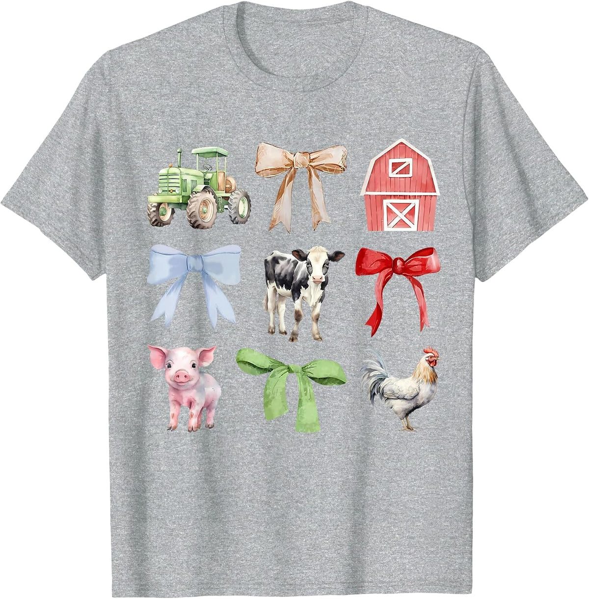 Cute Farm Animals Cow Pig Chicken Coquette Farmer Country T-Shirt - Heather Grey