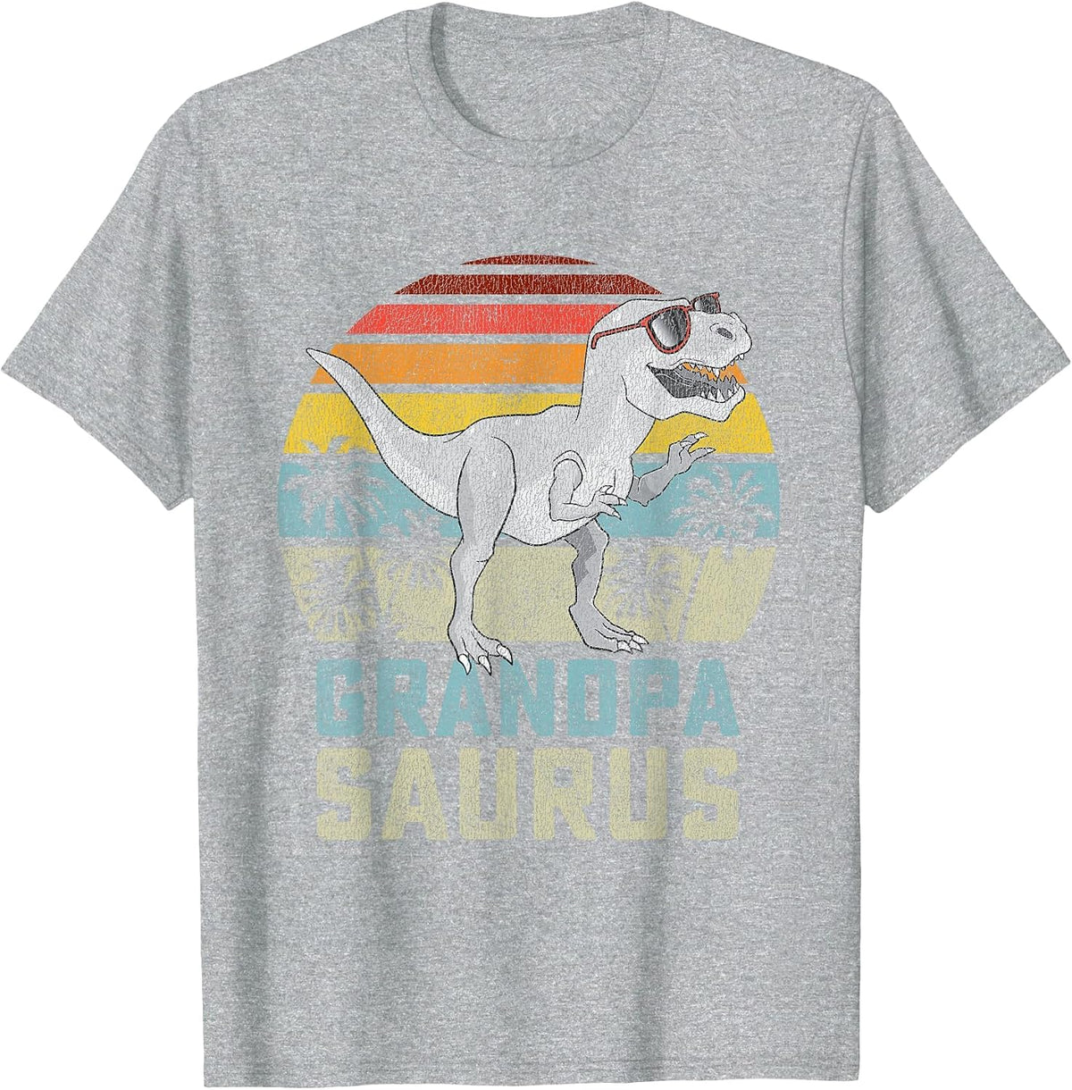 Grandpasaurus T Rex Dinosaur Grandpa Saurus Family Matching T-Shirt - Heather Grey