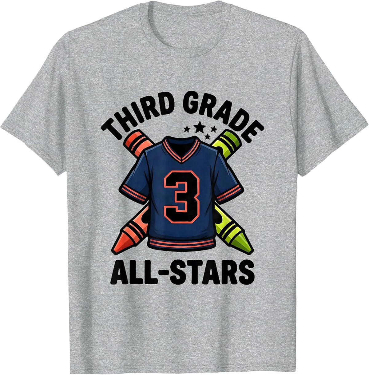 Men's Third Grade All-Stars Cartoon Teacher Student Back To School T-Shirt - Heather Grey