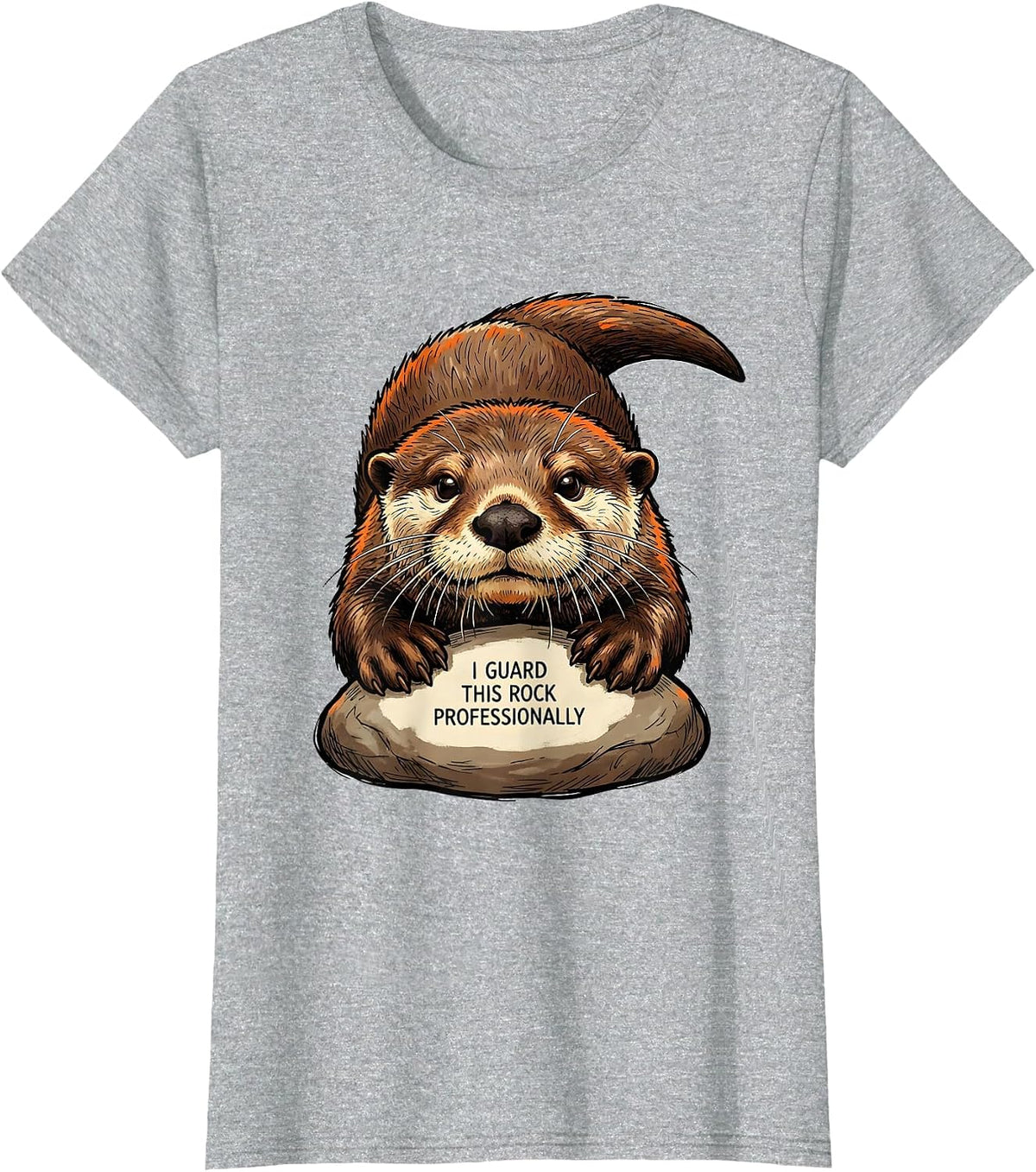 I Guard This Rock Professionally Funny Otter Lover Gift T-Shirt - Heather Grey