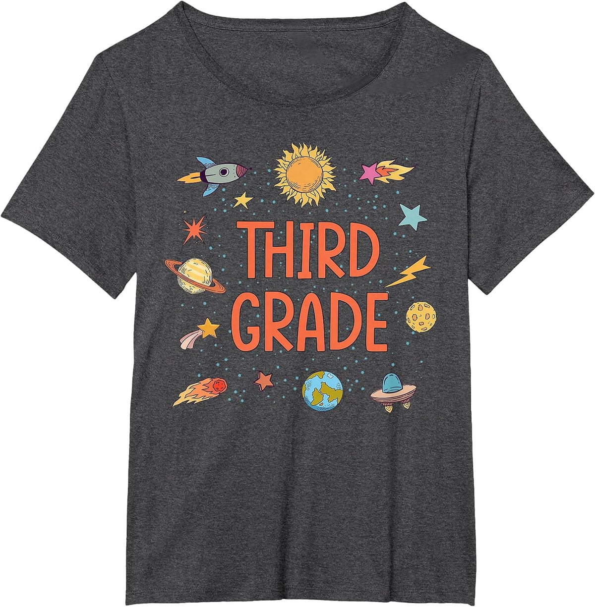 Third Grade Rocket Blast Off Outer Space Teacher T-Shirt - Dark Heather Grey