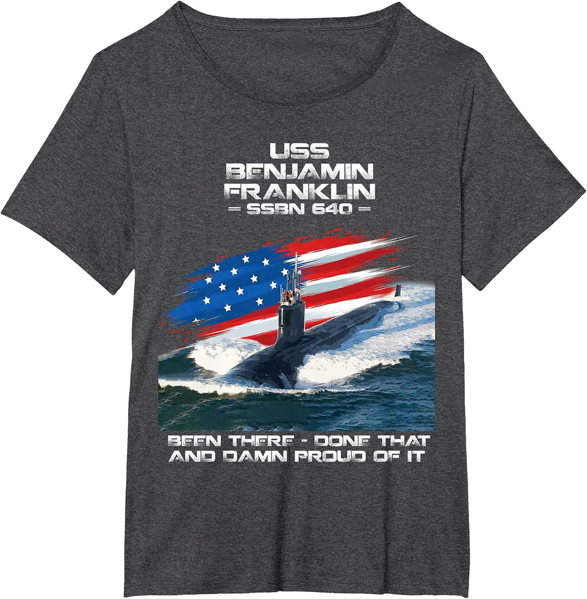 USS Benjamin Franklin SSBN-640 American Flag Submarine T-Shirt - Dark Heather Grey