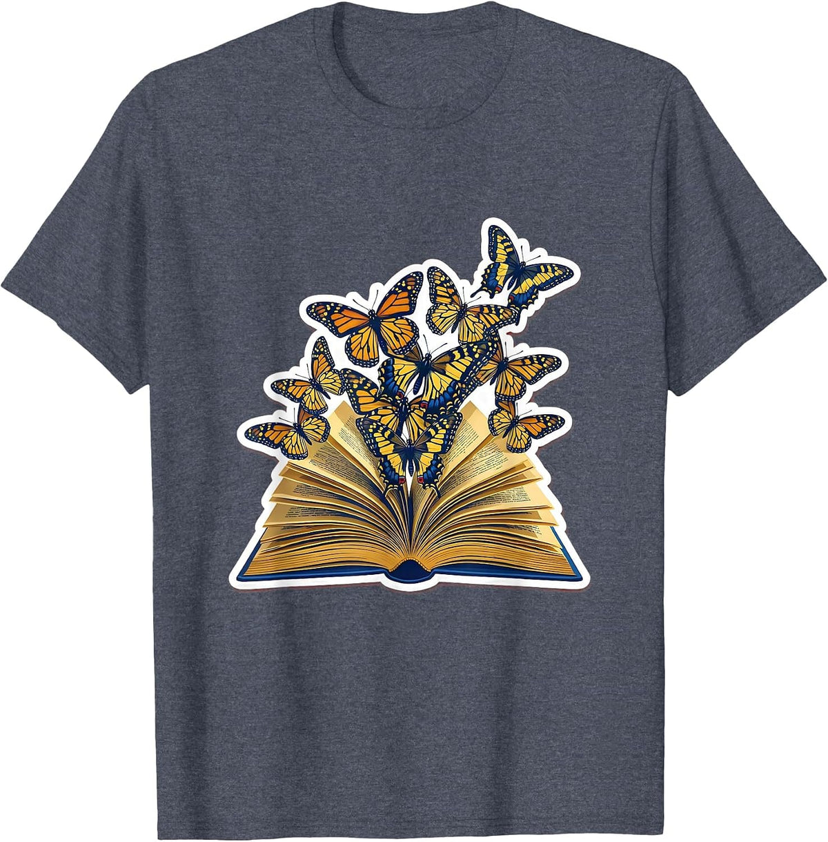 Sped Teacher Open Book Butterflies Flying Out T-Shirt - Heather Blue