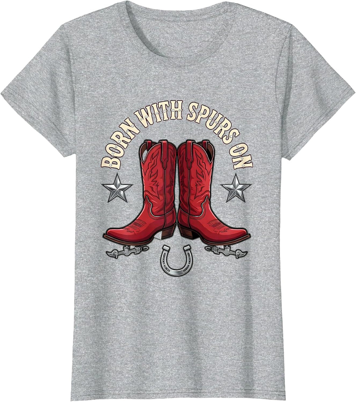 Women's Born With Spurs On Western Cowboy Design T-Shirt - Heather Grey