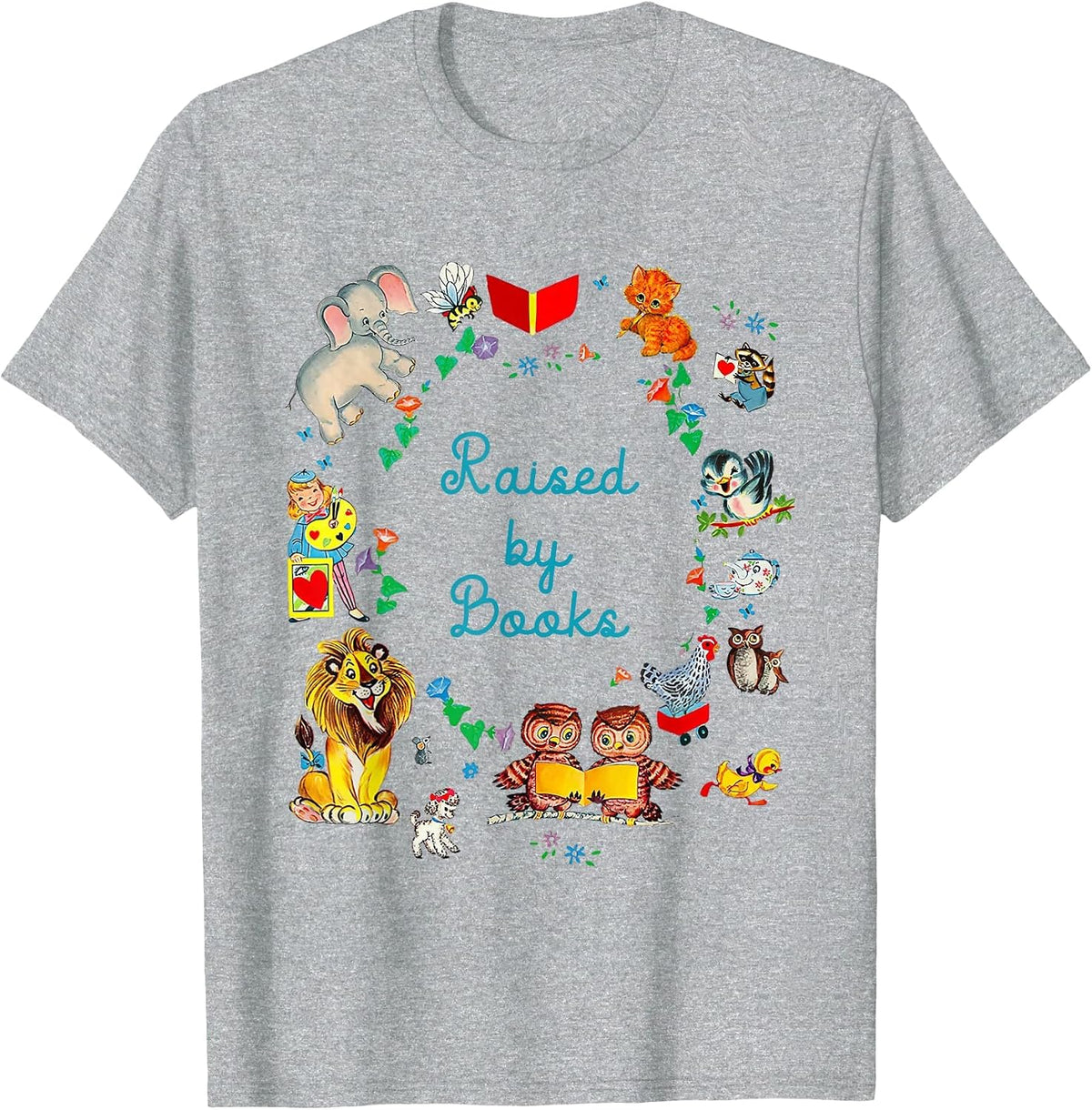 Funny Saying About Reading Raised By Books T-Shirt - Heather Grey