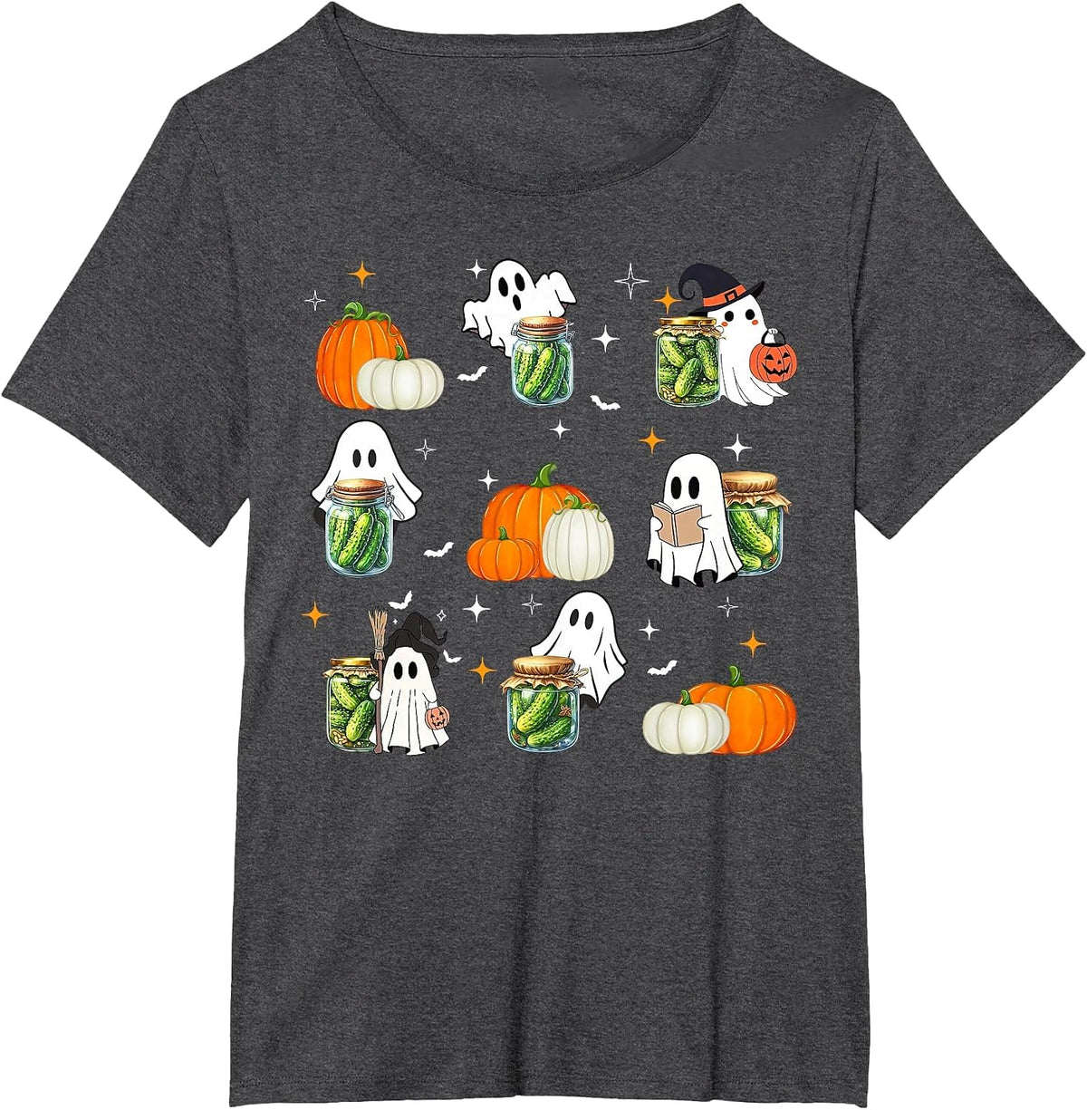 Cute Ghost Pickles Jar Canning Season Gardener Halloween T-Shirt - Dark Heather Grey