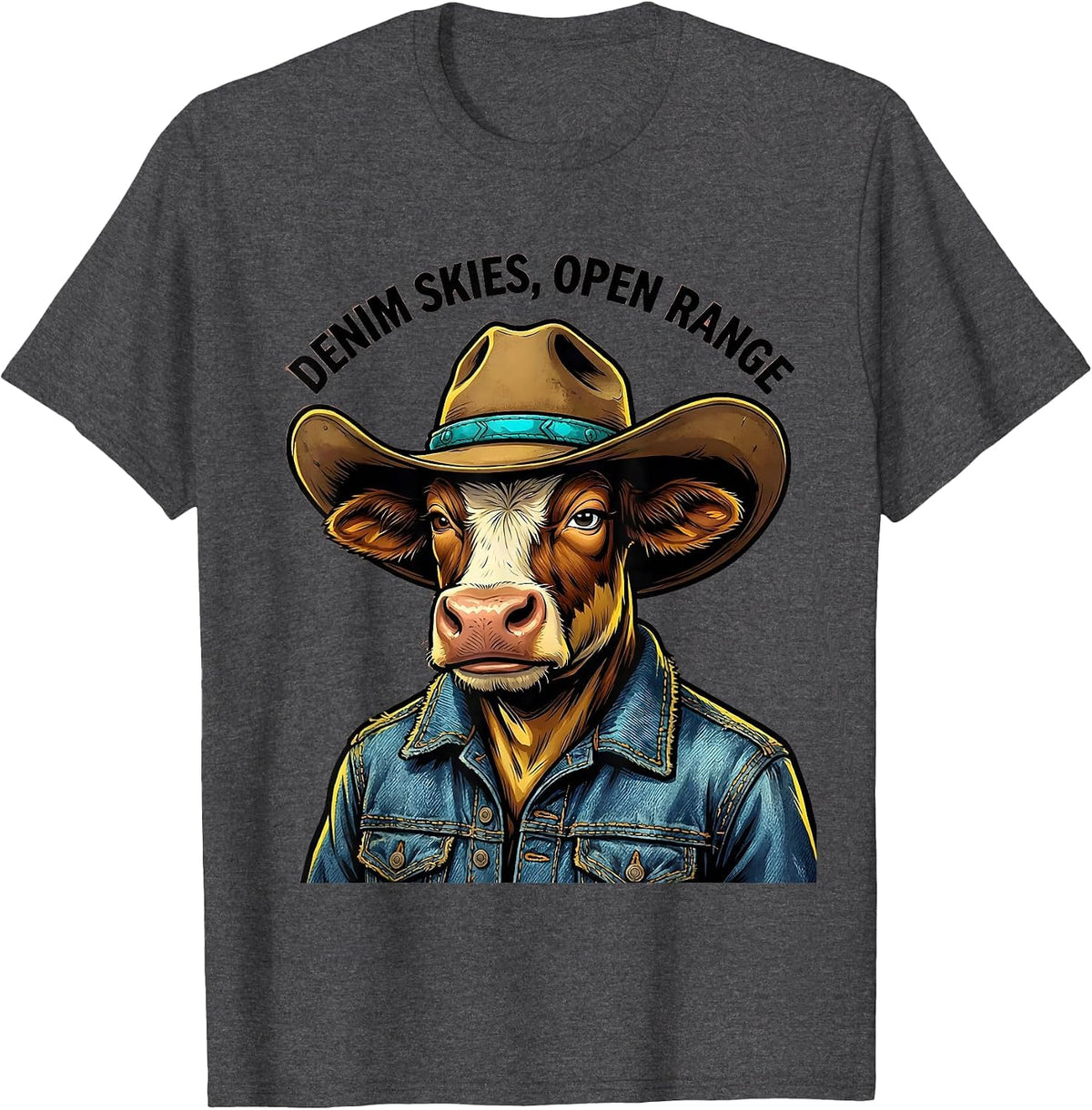 Men's Denim Skies Open Range Cowgirl Design T-Shirt - Dark Heather Grey