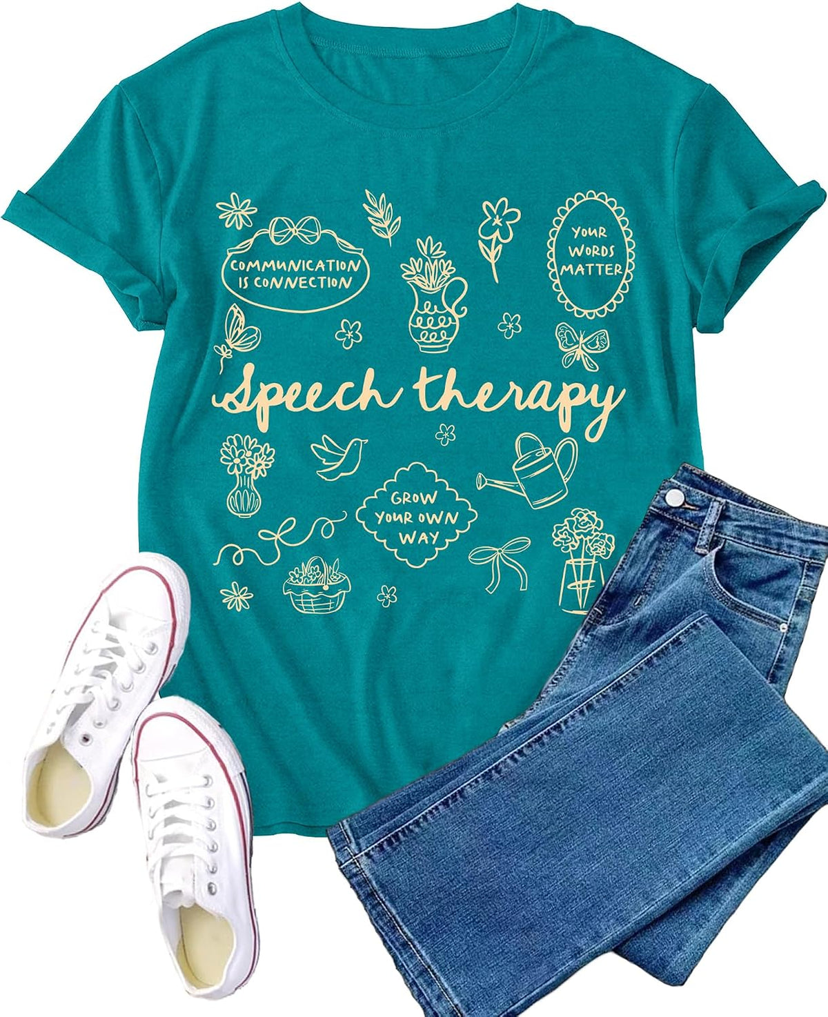 Speech Therapy Shirts for Women SLP Therapist Gift T-Shirt - Cyan
