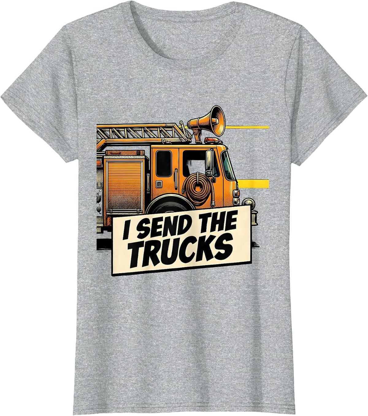 Women's I Send The Trucks Comic Book 911 Dispatcher Thin Yellow Line T-Shirt - Heather Grey